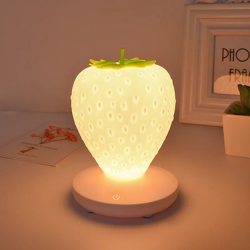 LED Strawberry Night Lamp USB Charing Bedside Lamp Silicon Touch-Sensor