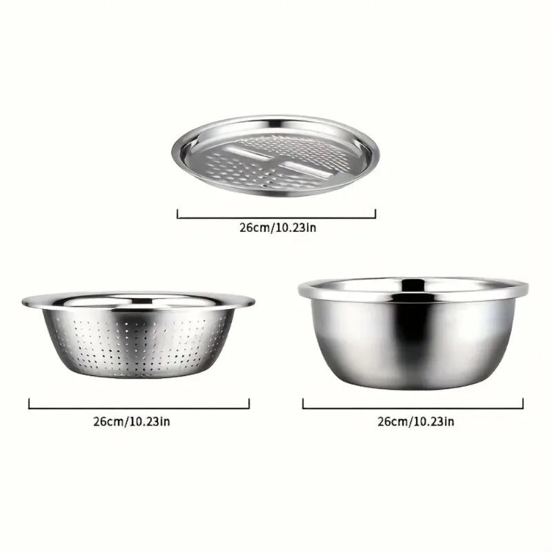 Vegetable Slicer Grater Kitchen Accessories Stainless Steel Multifunctional Strainer and Mixing Bowl Set for Washing Fruits