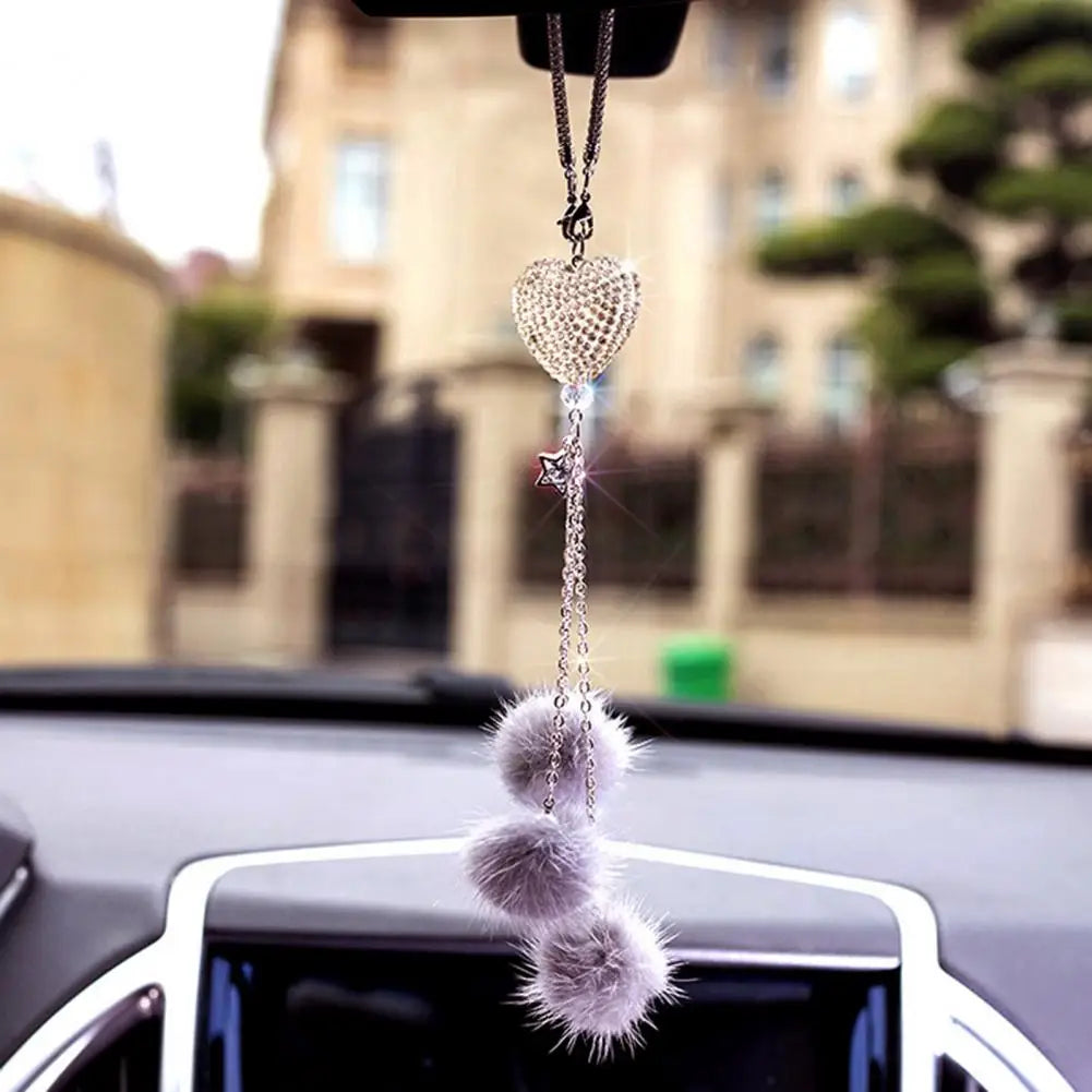 Fashion Diamond Car Accessorie Bling Hairball Pendant Auto Rearview Mirror Pendant Birthday Gift Auto Decoraction Ornaments