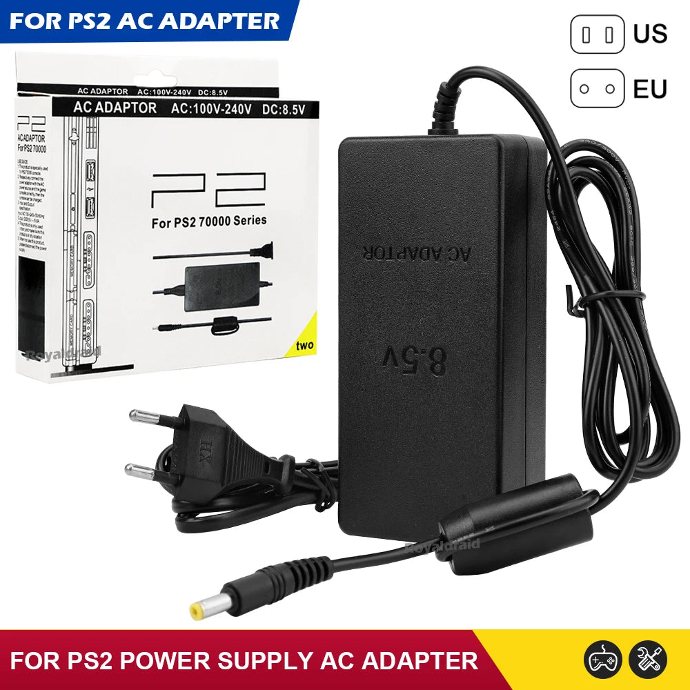 NEW EU US Plug Power Supply For PS2 Replacement AC Adapter Charger Cable Cord 100‑240V DC 8.5V for PS2 Slim 70000 Console