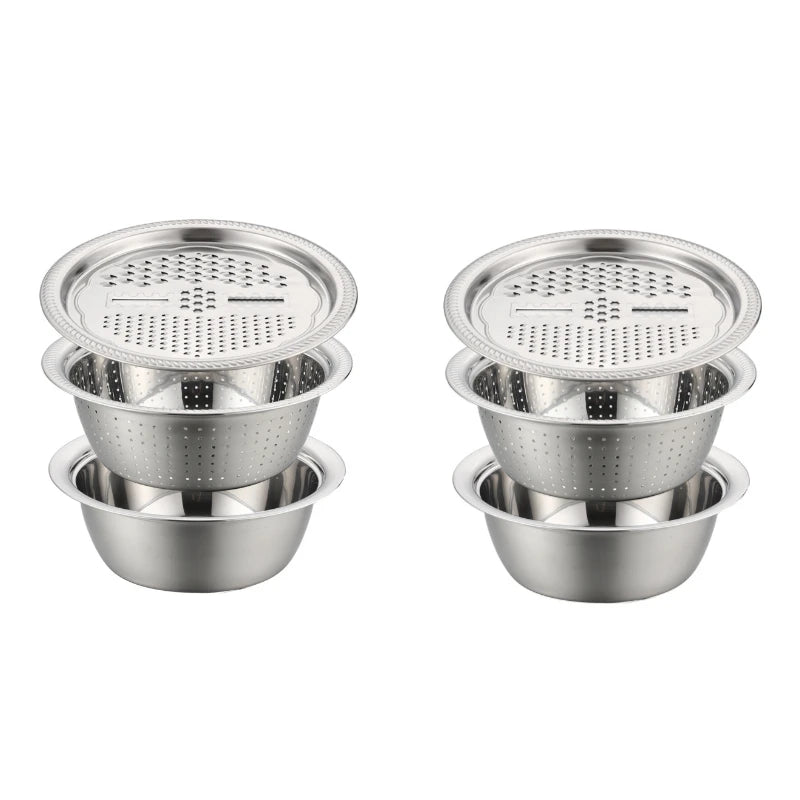 Vegetable Slicer Grater Kitchen Accessories Stainless Steel Multifunctional Strainer and Mixing Bowl Set for Washing Fruits