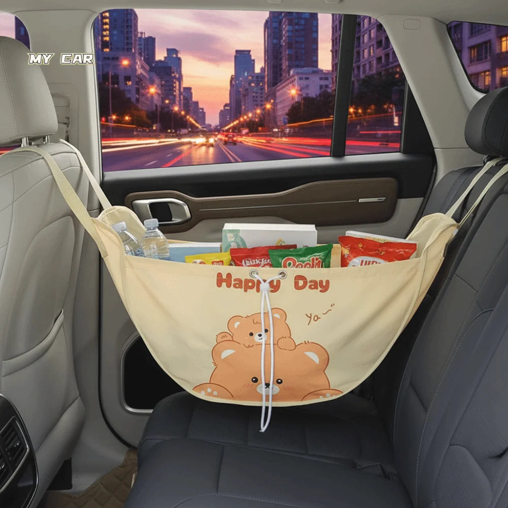 Multifunctional Car Storage Net Mesh Bag Portable Hanging Bag Large Capacity Cute Design Auto Trunk Organizer Car Storage