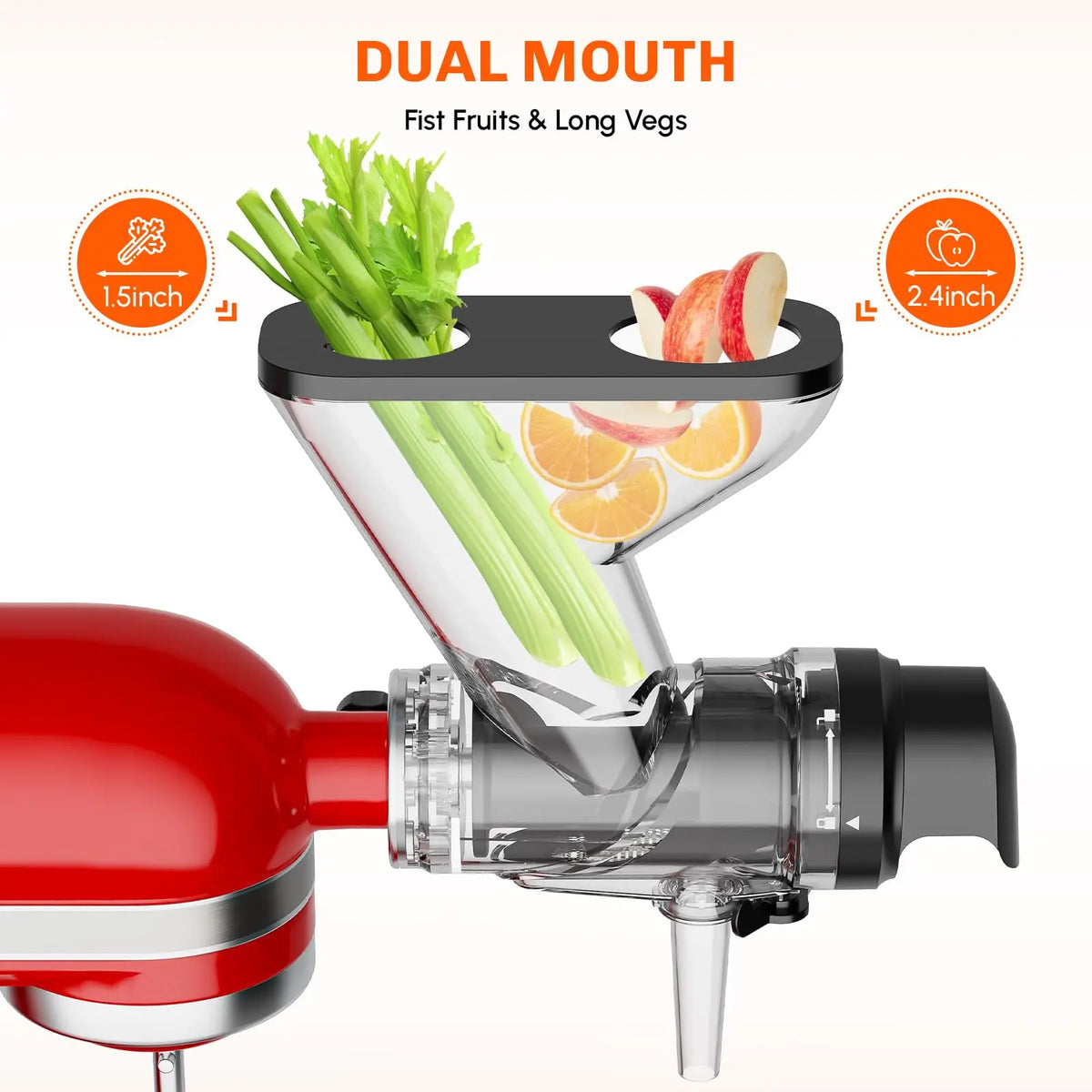 Gvode Masticating Juicer Attachment for KitchenAid Stand Mixer Slow Cold Press Juicer Machine with Dual Feed Chute