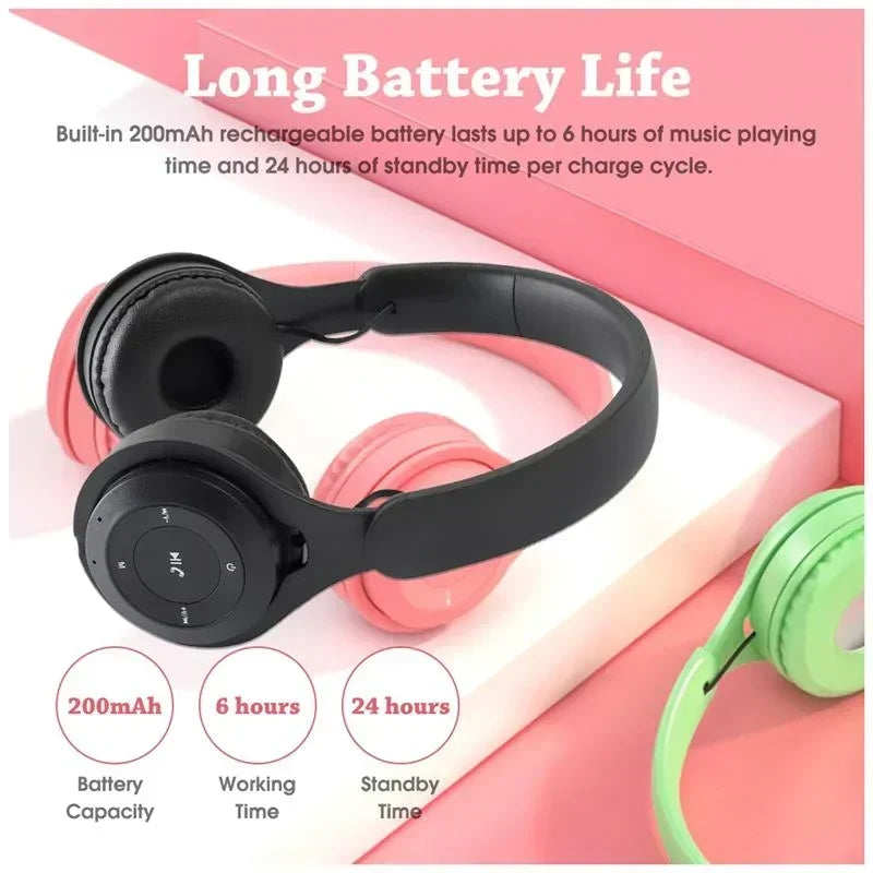 Foldable Over Ear Bluetooth 5.0 Headphones Macaron Color Wireless Stereo Headset With Microphone Noise Reduction Music Earphones