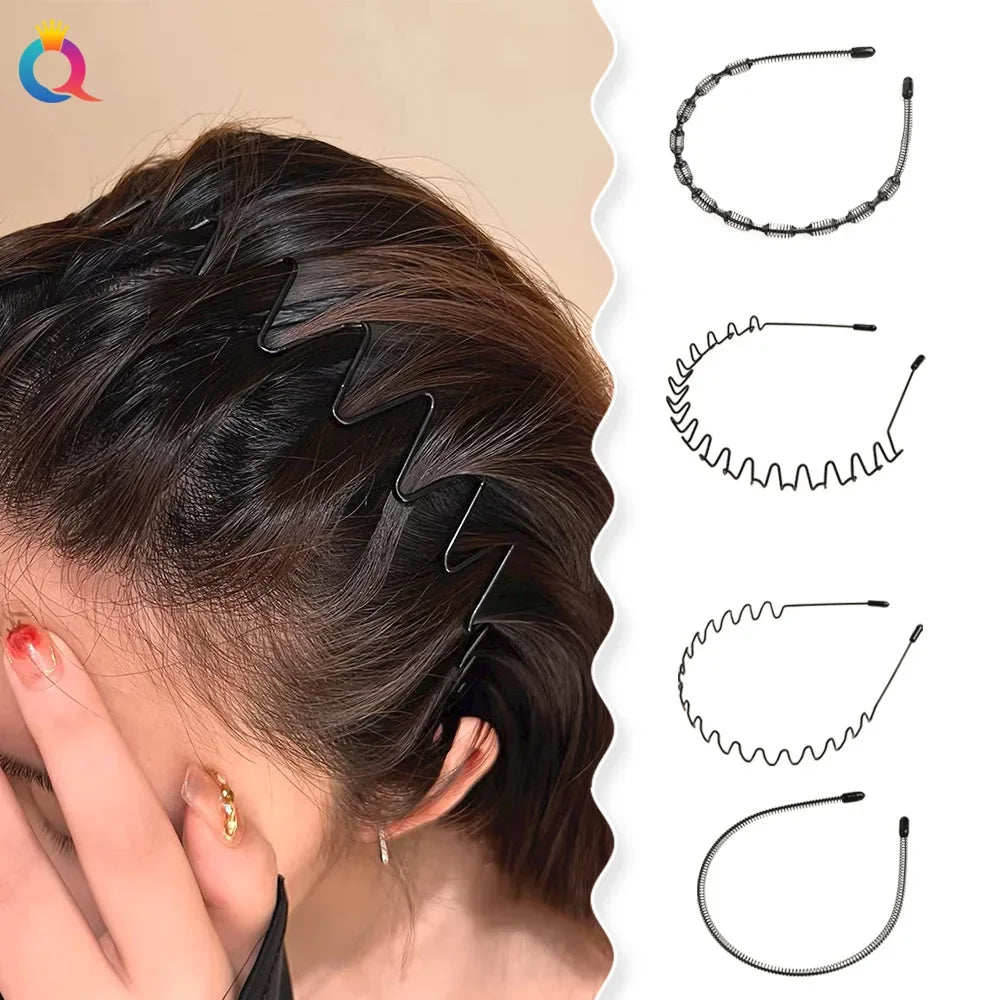 Fashion Metal Hair Band for Men Women Unisex Black Wavy Hair Head Hoop Band Sports Headband Hairband Hair Accessories Gifts