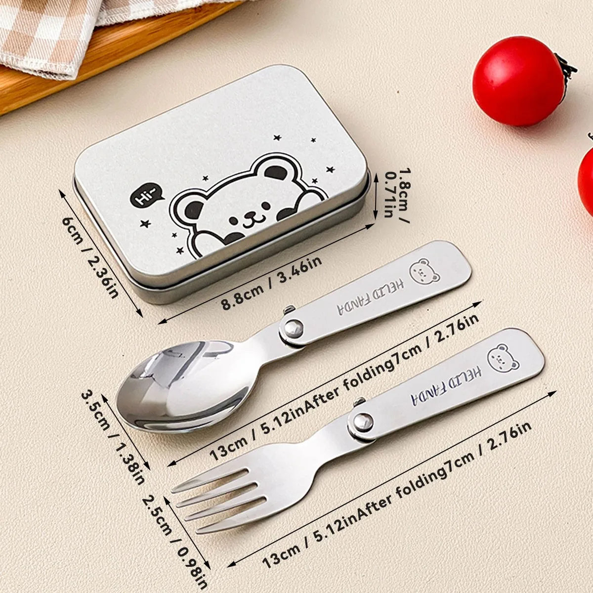 304 Stainless Steel Folding Spoon and Fork Set Portable Travel Cutlery with Case Reusable Kitchen Utensils for Camping Picnic