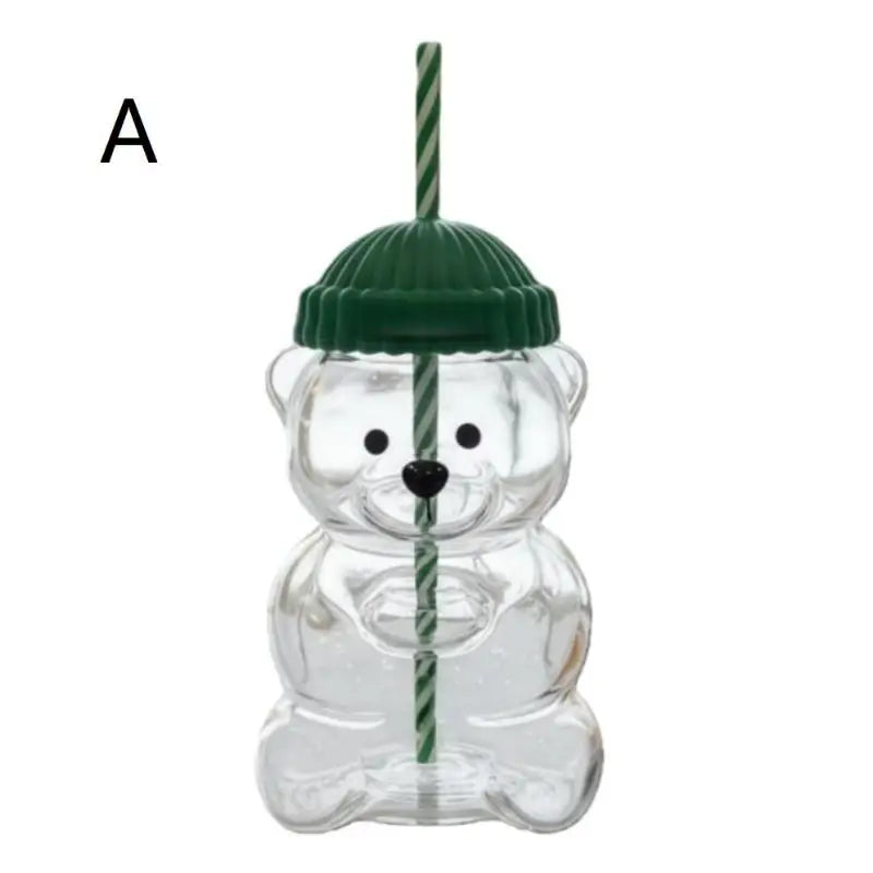 Cartoon Bear Shaped Coffee Mug Cute Bear Mug Plastic Cup With Straw Transparent Creative Milk Coffee Water Cups