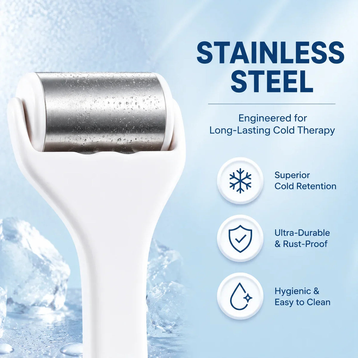 Ice Face Roller 304 Stainless Steel Facial Massager Cooling Roller for Face Eyes Depuffing Puffiness Relief Skin Tightening