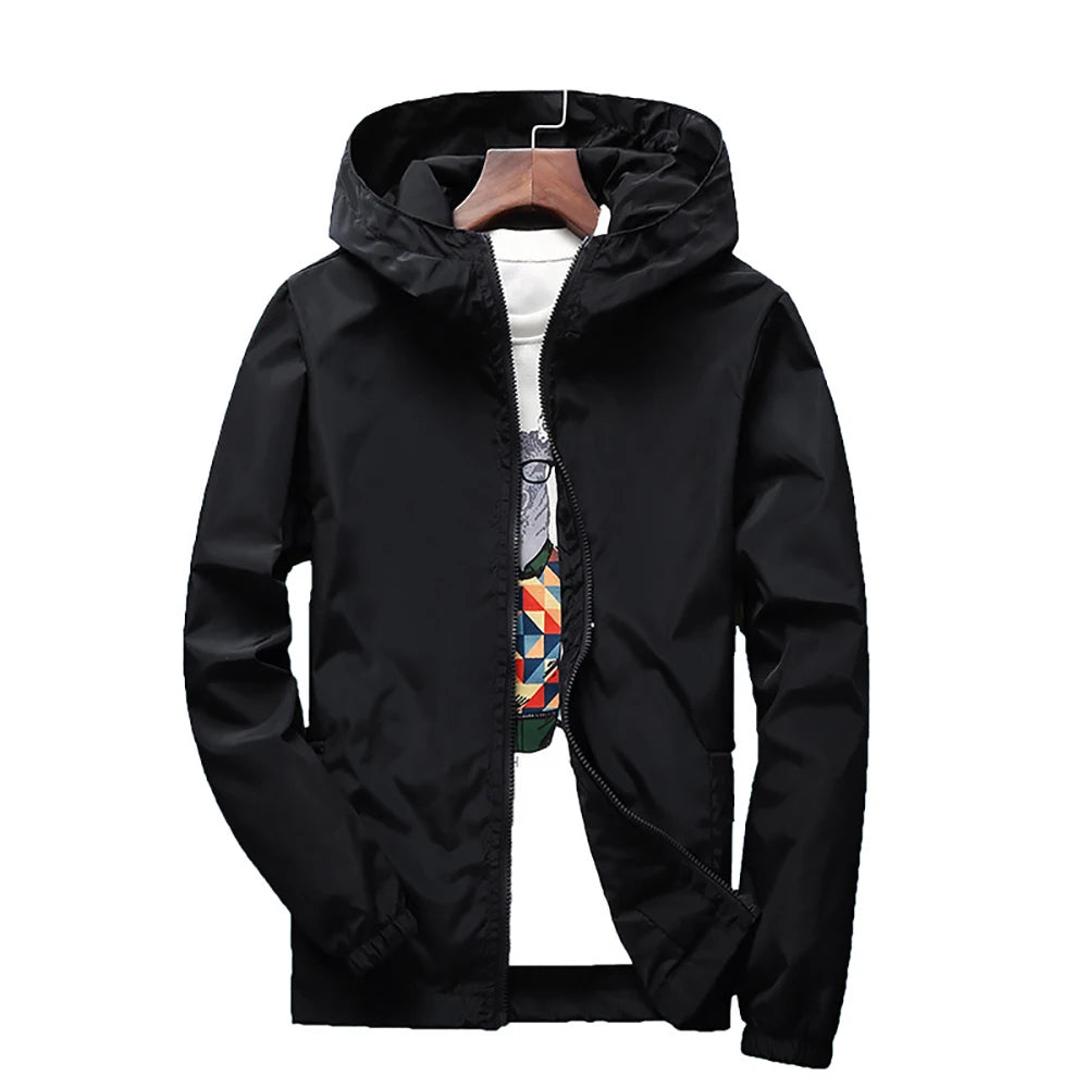 2025 Spring and Autumn New Youth Men's Fashion Casual Zipper Jacket Student Korean Edition Thin Top Solid Color Hooded Jacket