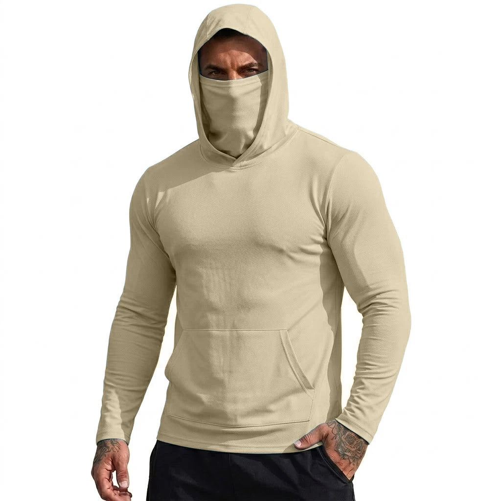 Mens Sun Protection Hooded Tee Quick Dry Long Sleeve Sweatshirt Lightweight Performance Top for Hiking Outdoor Sun Wear Tops