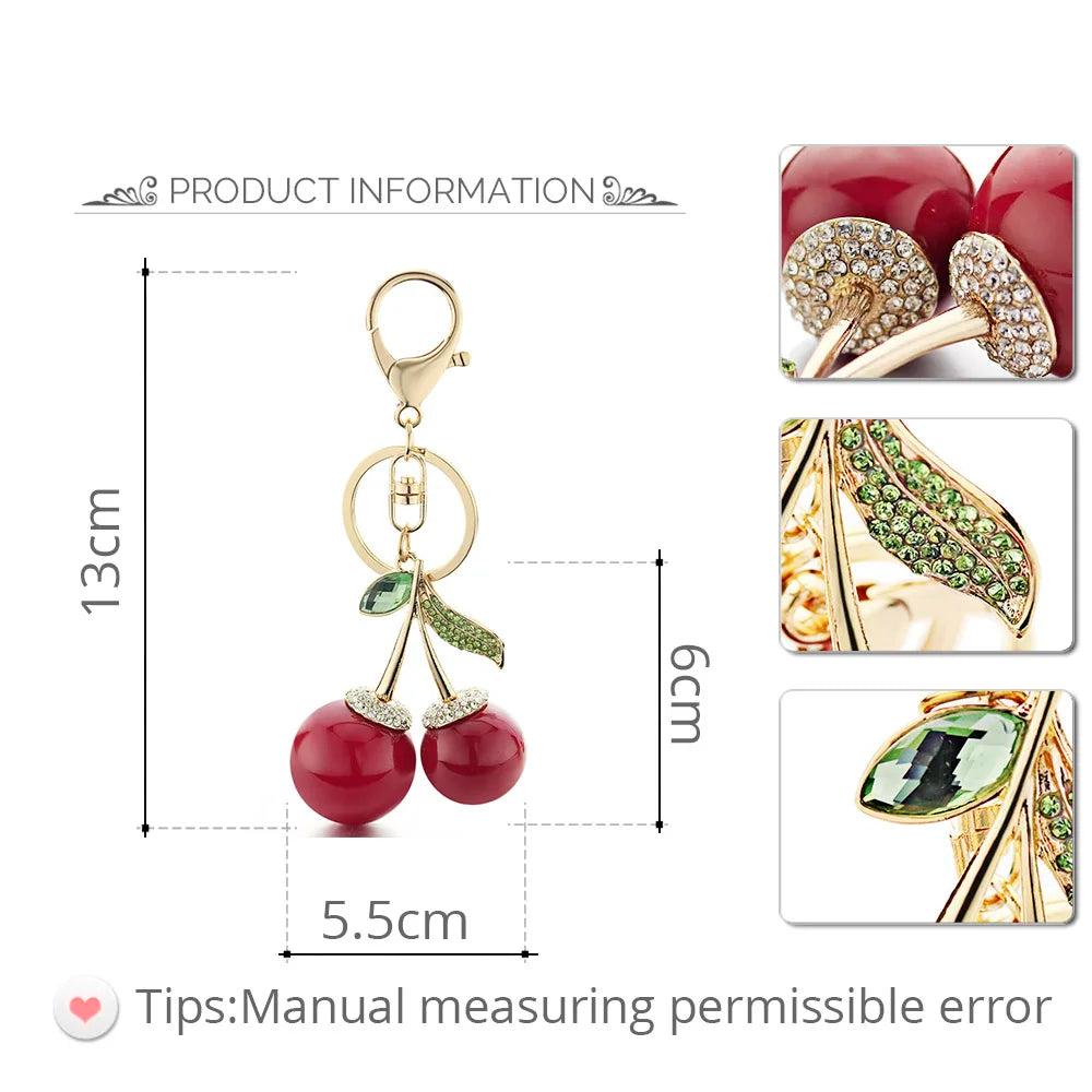 Exquisite Crystal Rhinestone Bag Pendant  Red Cherry Keychain  Cute Cartoon For Car Women Key Chain Ring Holder Jewelry K364