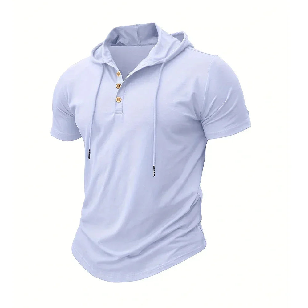 Summer Men's Casual Hooded T-shirt Loose Solid Color Lightweight Short Sleeved Male Outdoor Sports Hoodies Tee Tops