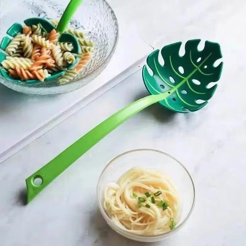 Creative Turtle Back Leaf Strainer Spoon Jungle Green Leaf Noodle Skimmer Spoon Kitchen Filter Scoop