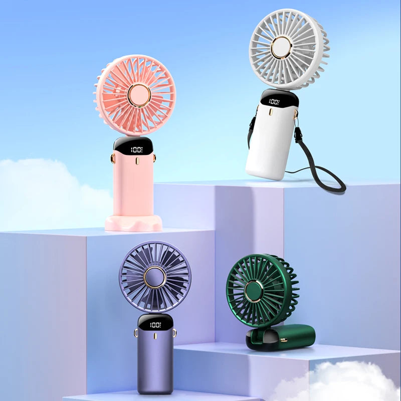 USB Handheld Mini Fan Foldable Portable Neck Hanging Fans 5 Speed USB Rechargeable Fan