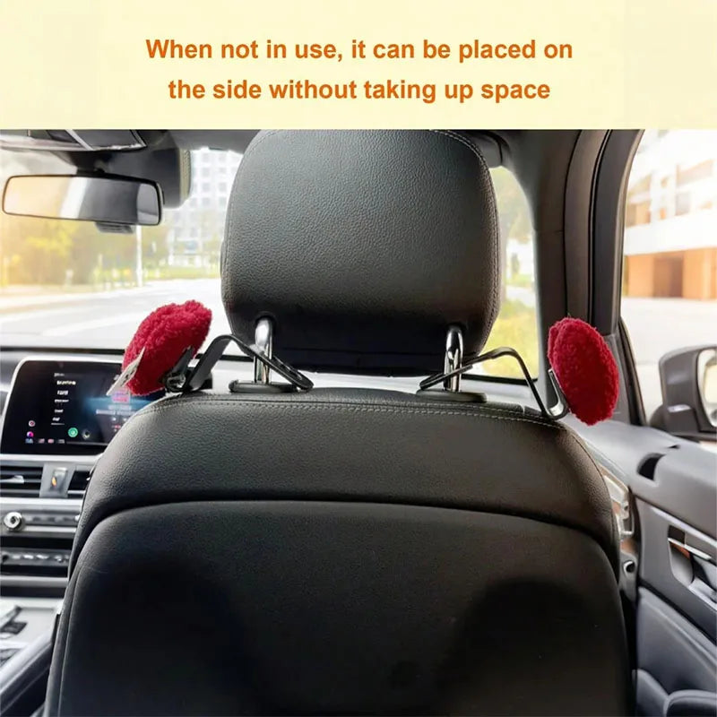 2 Plush Heart-Shaped Car Hooks - Durable and Cute Seat Back Hooks for Bags and Clothes. Easy to Install. Perfect Car Accessories