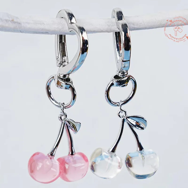 Cute Exquisite Stereo Transparent Simulated Fruit Red Little Cherry Resin Keychain for Women Bag Pendant Jewelry Accessory Gifts