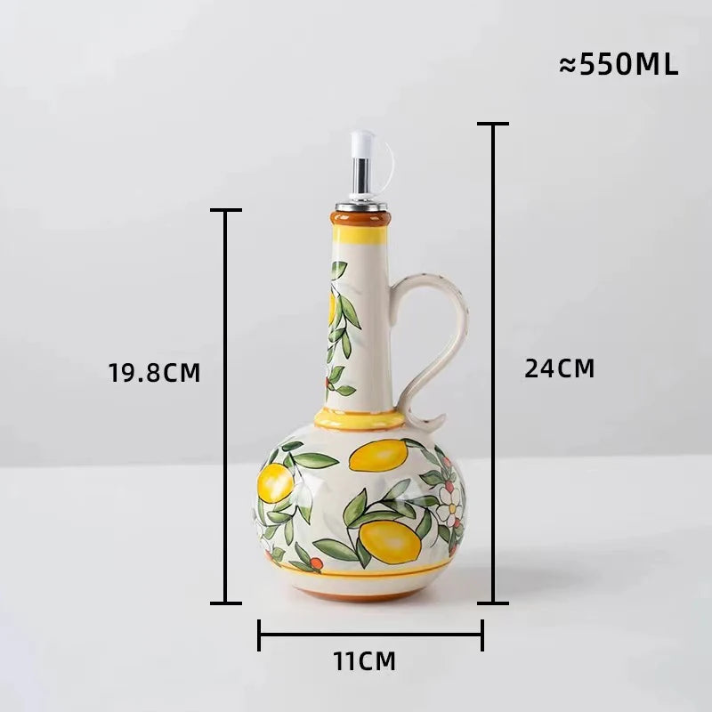 BPA-Free Olive Oil Dispenser Underglaze Embossed Ceramic Oil Vinegar Can Kitchen Accessories Storage Dispenser Container Bottle