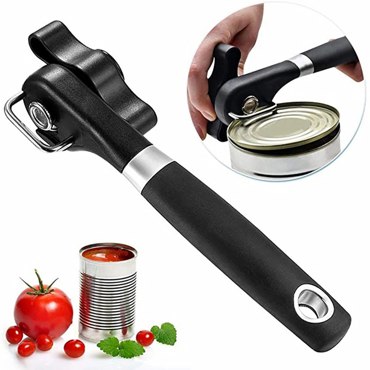 Professional Manual Can Opener – Kitchen Side-Cut Can Opening Tool with Easy-Grip Plastic Handle, Effortlessly Opens All Types o